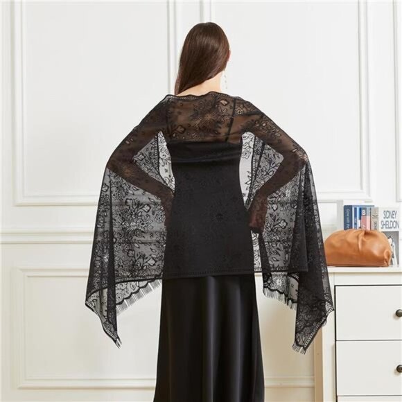 Accessories - Women’s Floral Lace Shawls Wraps Black2